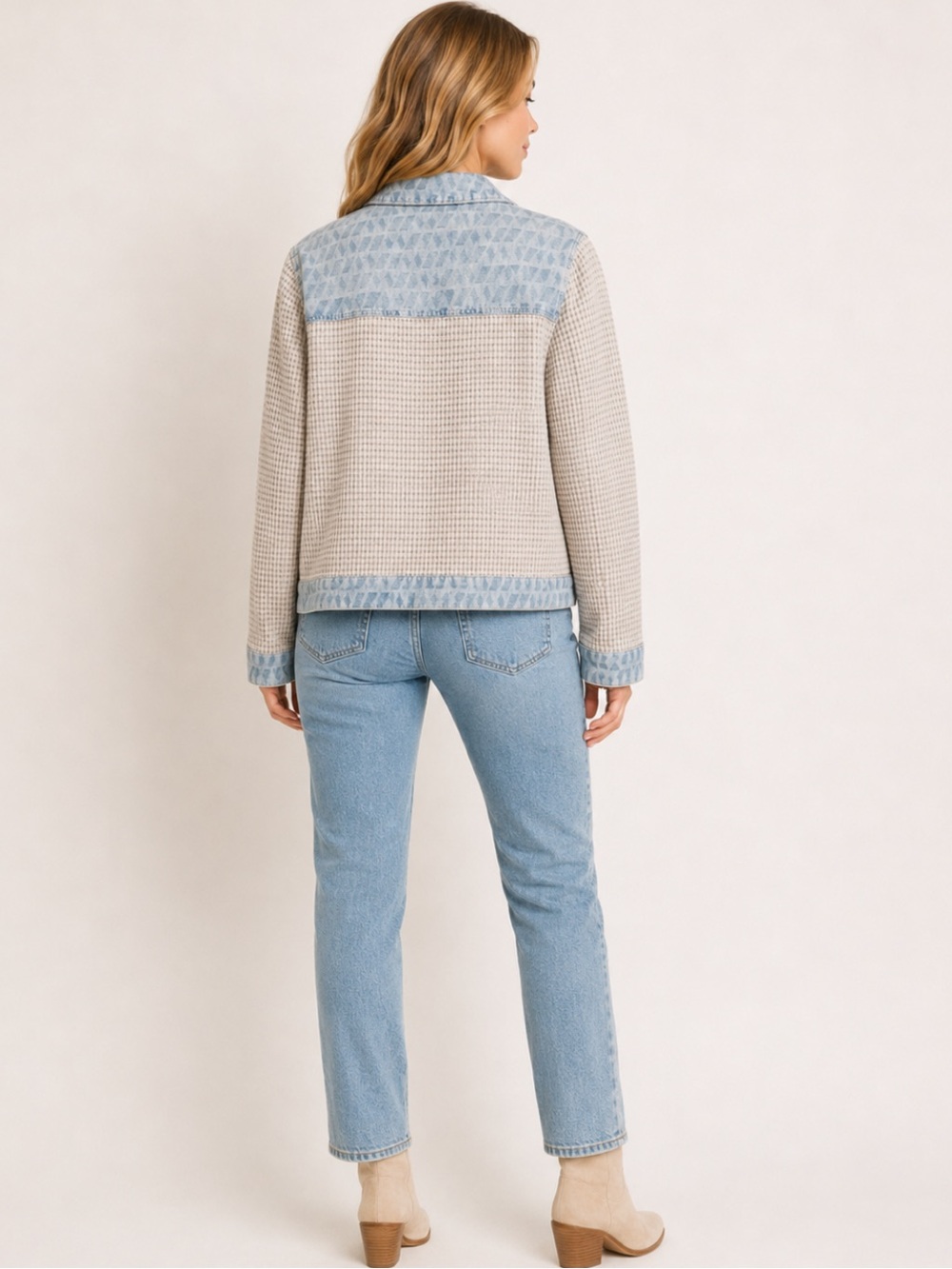 Mystree Light Blue Denim-Trim Waffle Knit Jacket - Picture 2 of 3